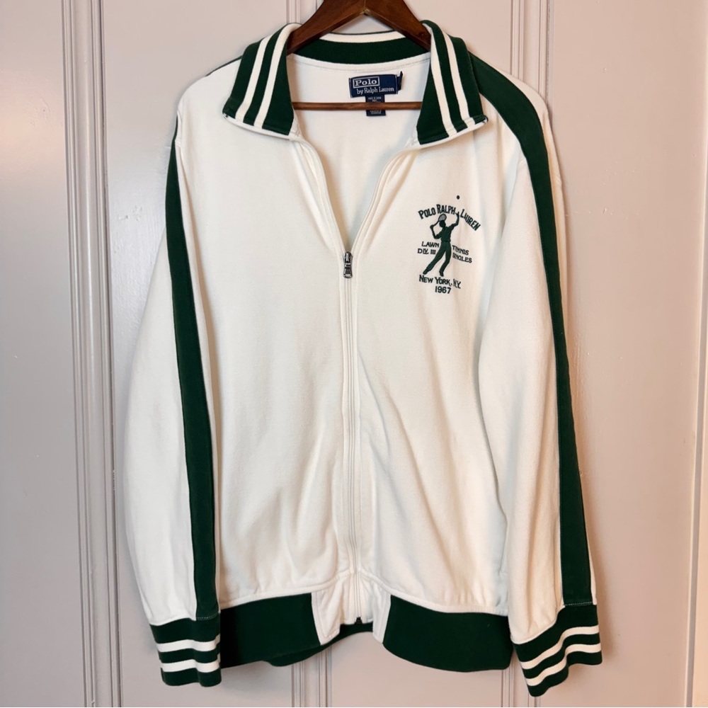 VTG Polo Ralph Lauren Men’s XXL Lawn Tennis NY 1967 Green White Full Zip Jacket